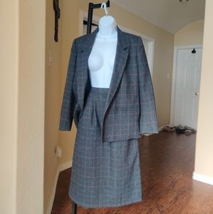 Peabody House VTG Plaid Double Breasted Skirt Suit